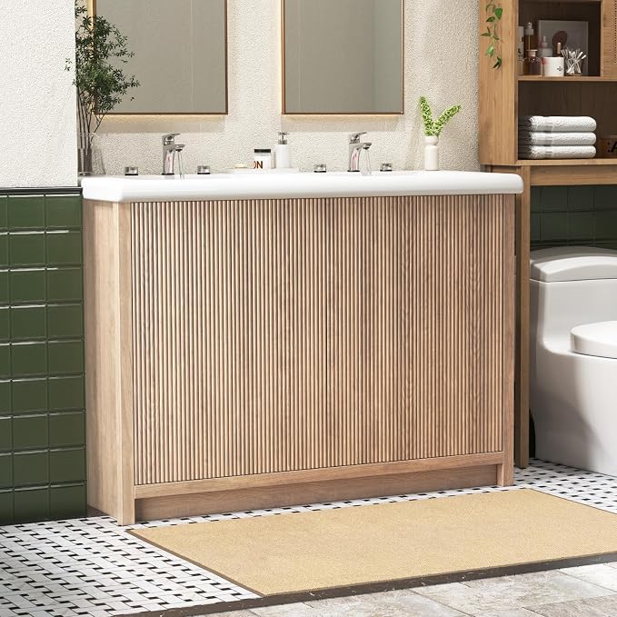 48 Inch Bathroom Vanity with Double Sink, Bathroom Sink Cabinet with 4 Fluted - Image 9
