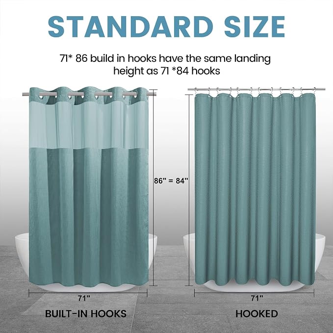 Teal Long No Hook Shower Curtain - Image 7