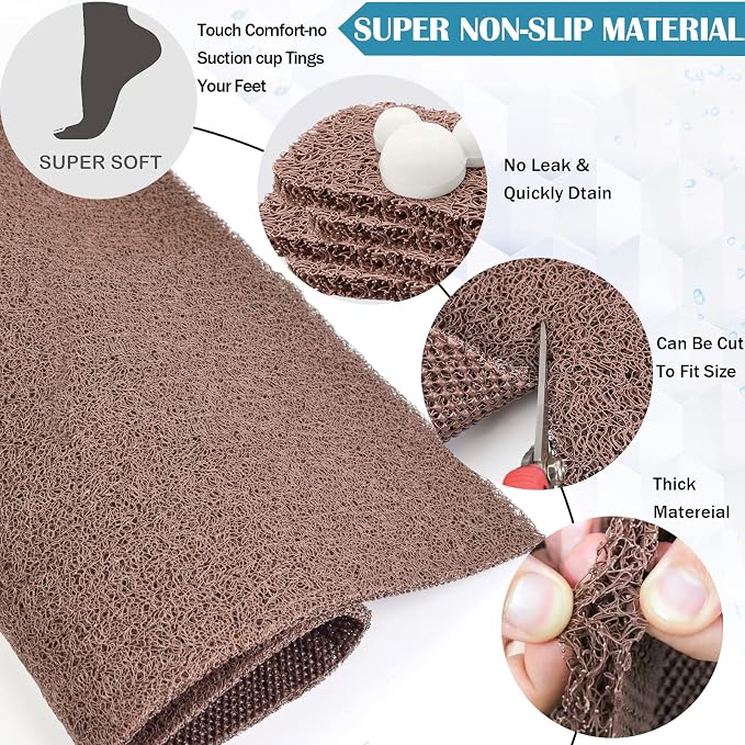 godehone Shower Mats Non Slip Without Suction Cups, PVC Loofah Bathroom Mats - Image 4