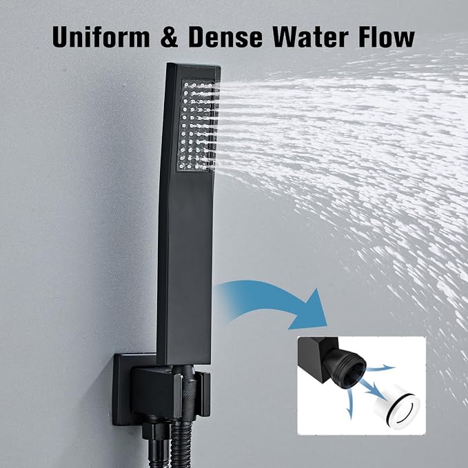 12 Inch Ceiling Mount Shower System Matte Black Rain Mixer Shower Combo Set - Image 6