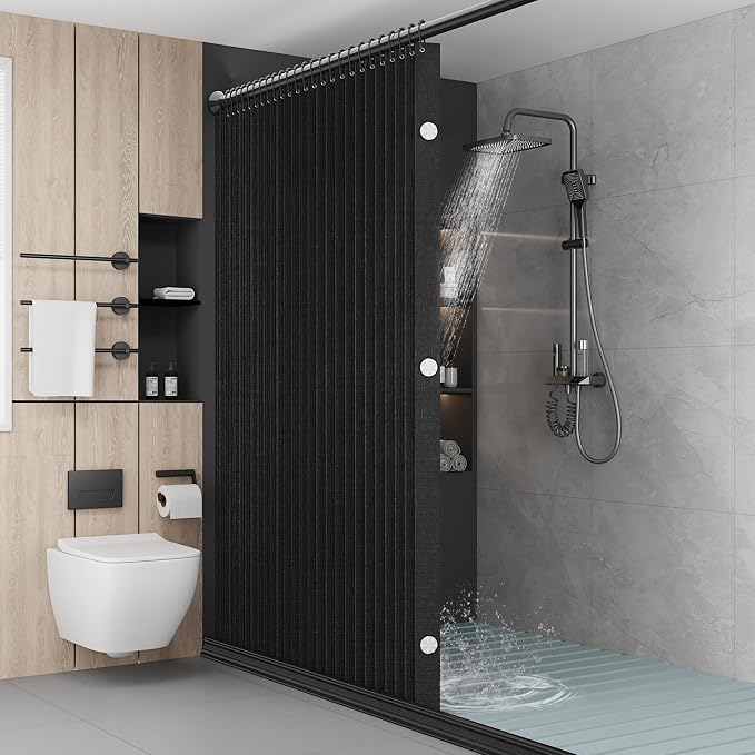 Bathroom Magnetic Folding Shower Curtain, Accordion-Style Shower Curtain by Unknown