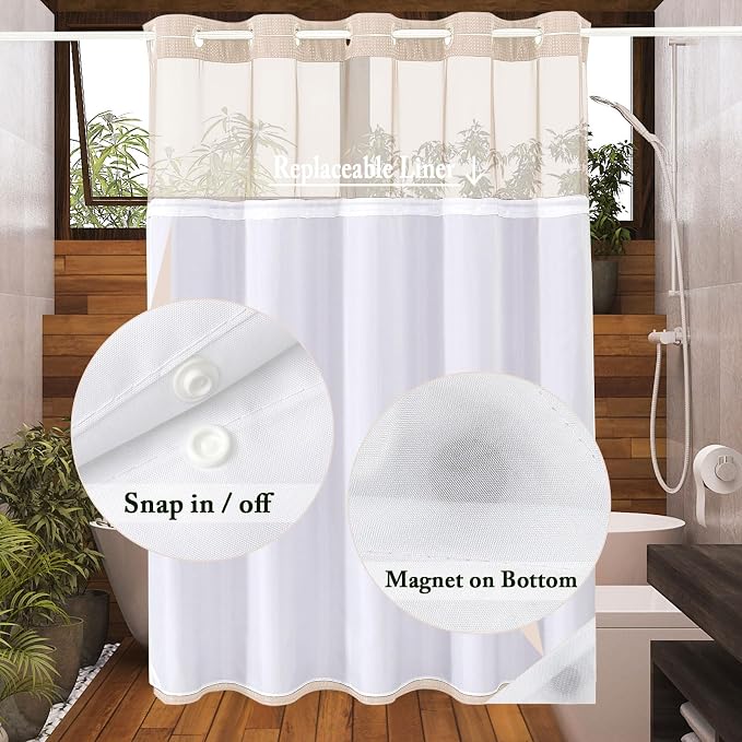 Gibelle Long Shower Curtain 72x80, Waffle Weave Bathroom Shower Curtain - Image 3