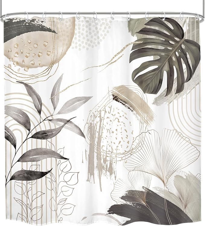Gray Boho Shower Curtain 72Wx72H Tropical Palm Leaves Bohemian Botanical - Image 7