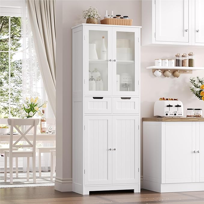 HORSTORS 67" Tall Bathroom Storage Cabinet, Freestanding Linen Cabinet - Image 4