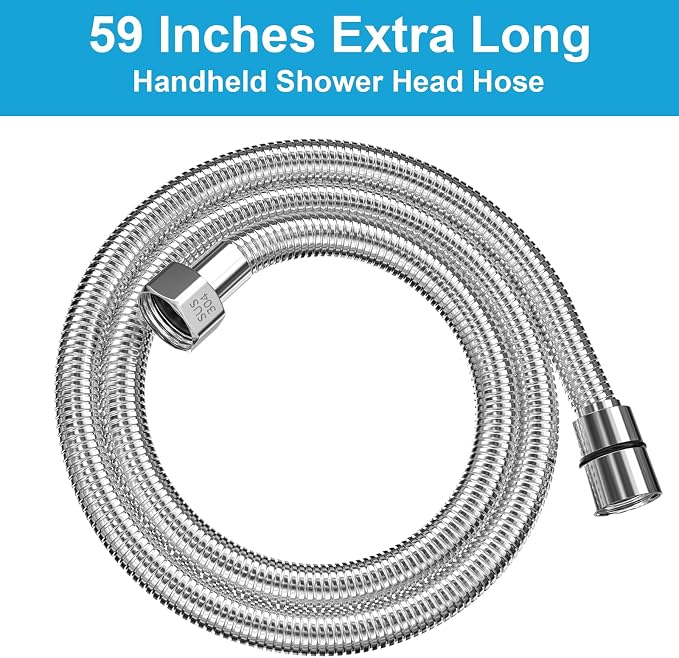 59" Shower Hose, Extra Long 304 Stainless Steel Handheld Shower Head Hose - Image 2