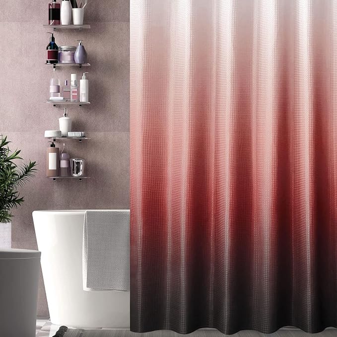 Gibelle Ombre Shower Curtain, Waffle Weave Textured Bathroom Curtains Shower Set - Image 6