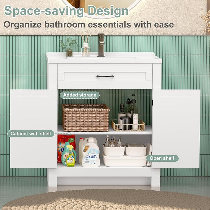 24 Inch Bathroom Vanity with Sink, Small Bathroom Sink Cabinet with 2 Barn Doors - Image 3