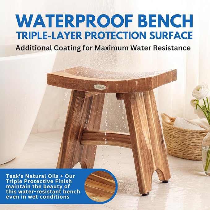 EcoDecors Teak Shower Bench 18", 300 lb Capacity – Waterproof Wood Bath Seat - Image 5