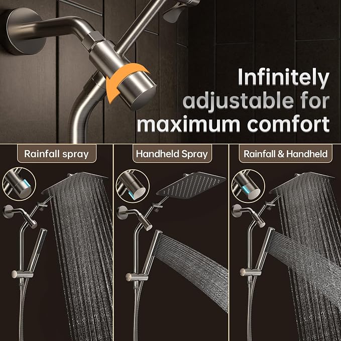 Veken 10" Luxurious Brushed Nickel All Metal Rain Shower Head - Image 6