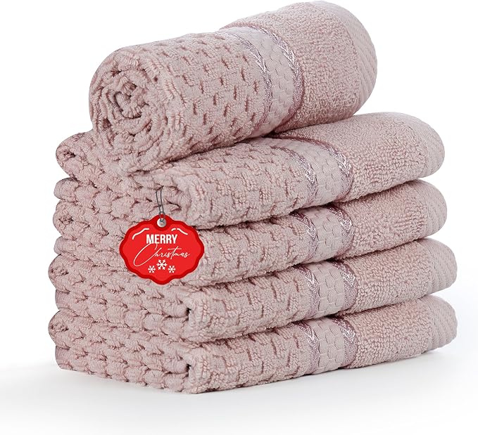 Ample Decor 100% Cotton Soft Pink Washcloths Set of 5 by AmpleDecor