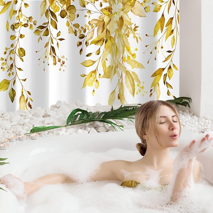Gibelle Small Stall Shower Curtain 36 x 72, Narrow Yellow Floral Shower Curtain - Image 2
