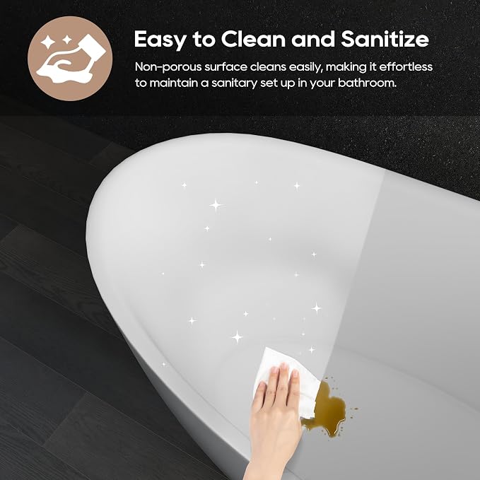 SJ STAR&JANE 65" Solid Surface Freestanding Bathtub Stone Resin Tub Oval Double - Image 5