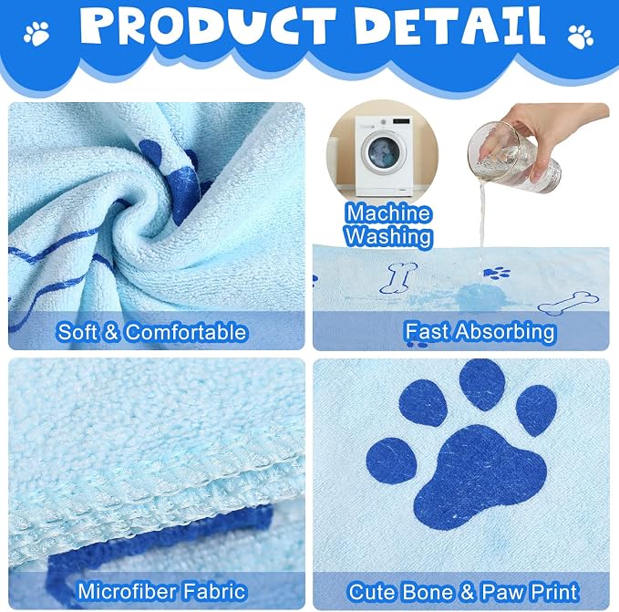 Chumia 4 Pcs Dog Towels for Drying Dog Puppy Bulk Microfiber Absorbent Paw - Image 3