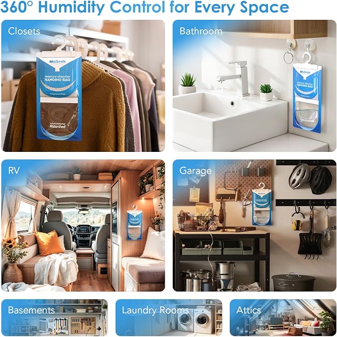 Moisture Absorbers 10 Pack Fragrance Free, Hanging Closet Dehumidifier Bags - Image 8