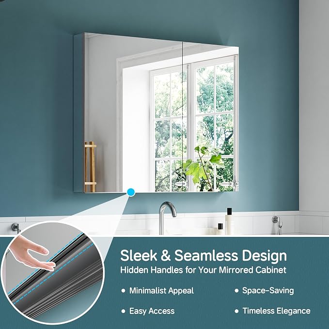 36"x30" Medicine Cabinet Mirror, Aluminum Silver Recessed Medicine Cabinet - Image 5