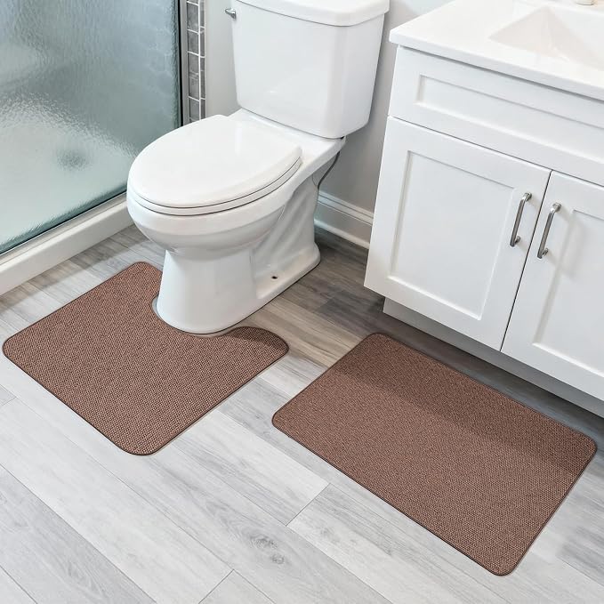 Bathroom Rugs Set 2 Pieces, Thin Bathroom Mats, Toilet Rugs, Quick Dry by BosapDirect