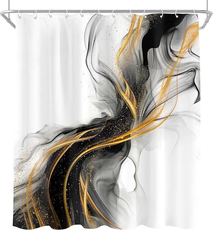 Cinbloo Black and Gold Marble 72Wx72H Shower Curtain Abstract Ink Texture - Image 6