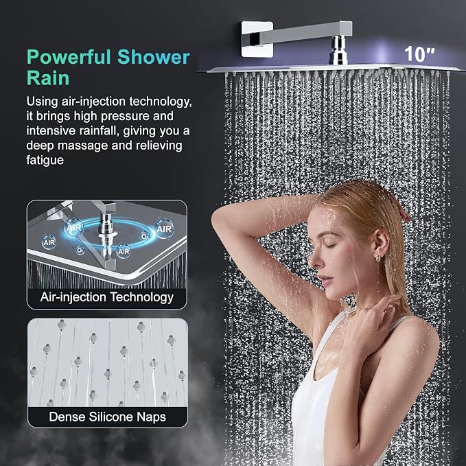 SR SUN RISE 10 Inch Square Shower Faucet, Adjustable 16-Inch Slide Bar Hand - Image 3
