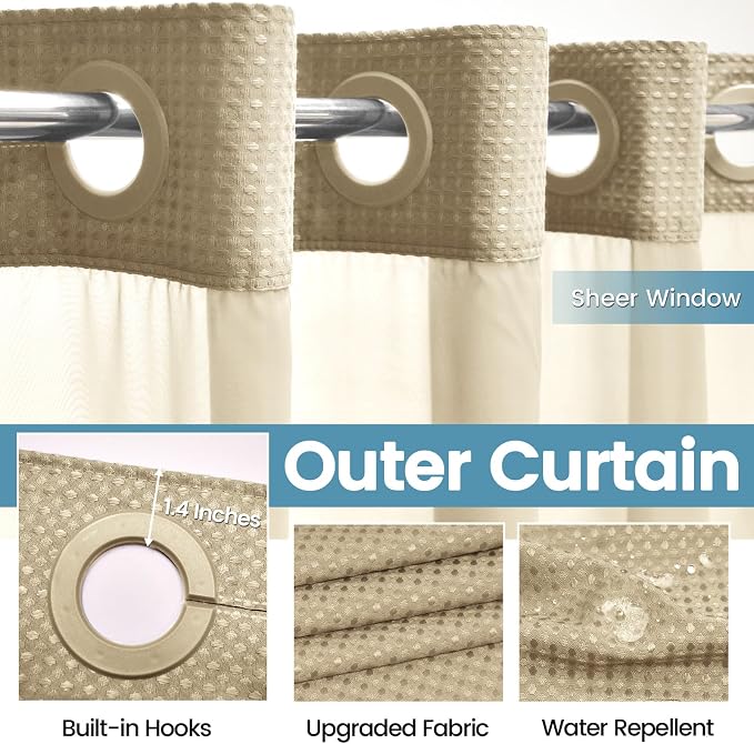 Beige Stall No Hook Shower Curtain - Image 5