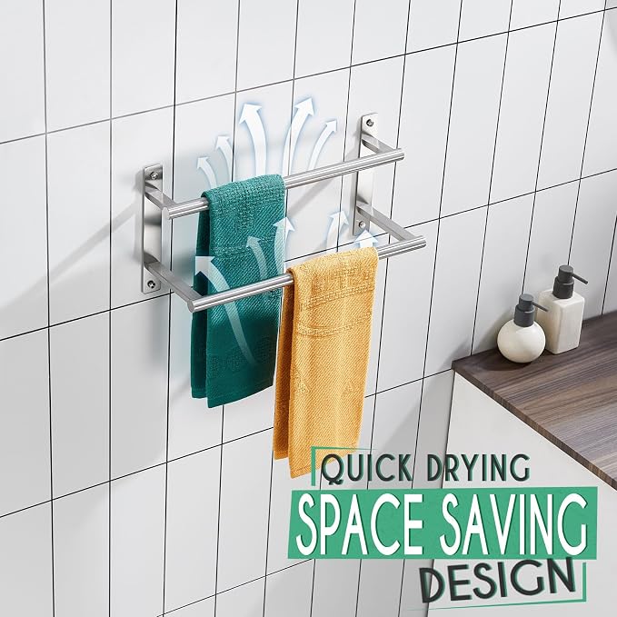 KOKOSIRI 16 Inch Bath Towel Bars Double Towel Racks Bathroom Towel Holder Towel - Image 6
