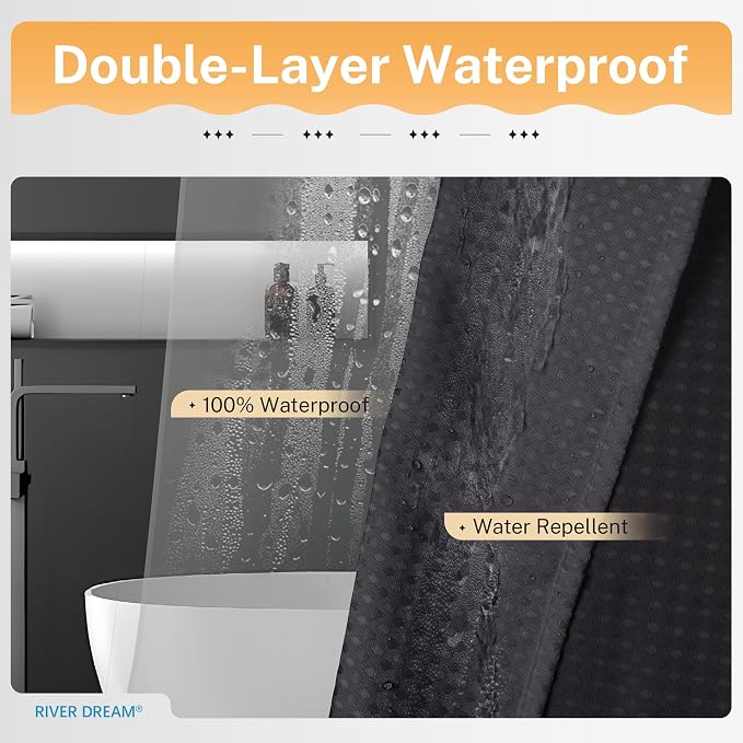 River Dream 3 in 1 Shower Curtain Set, Stall Waffle Fabric Shower Curtain and - Image 3