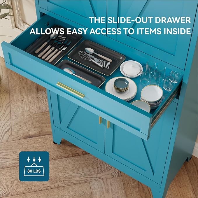 71" Tall Farmhouse Pantry Cabinet, Metal Cabinets - Image 5