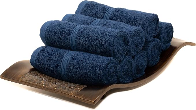 Mosobam Luxury Turkish Towels Set of 8 Washcloths 13X13 Navy Blue 700 GSM by Mosobam