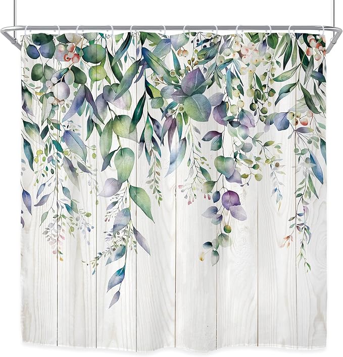 Riyidecor Teal Shower Curtain for Bathroom Decor 72Wx72H Eucalyptus Leaves - Image 8