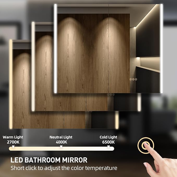 Medicine Cabinet with LED Lights and Mirror, 48 x 32 Inch Surface or Recessed - Image 4