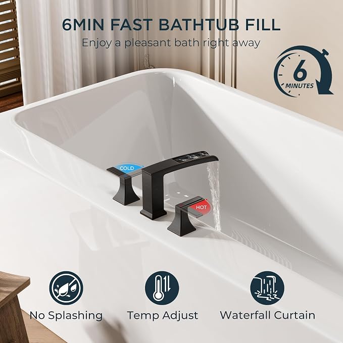 FORIOUS Waterfall Bathtub Faucet Set 3 Hole Oil Rubbed Bronze, 2 Handle Deck - Image 7
