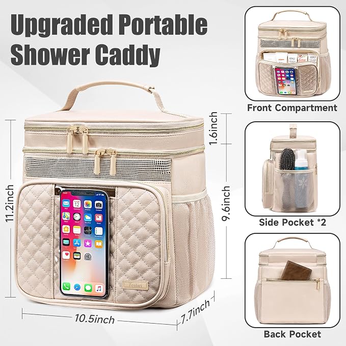 Large Leather Toiletry Bag for Women Men, Bathroom Bag, Water Resistant Shower - Image 4