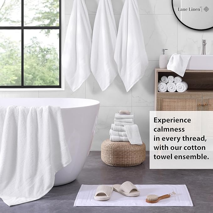 LANE LINEN 100% Cotton Luxury White Bath Towels - Image 3