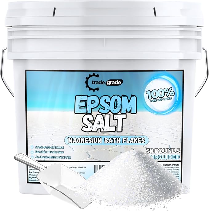 Epsom Salt Bath Soak 30 lb Bucket – Unscented, Pure Epsom Salt Bulk Crystals by TradeGrade