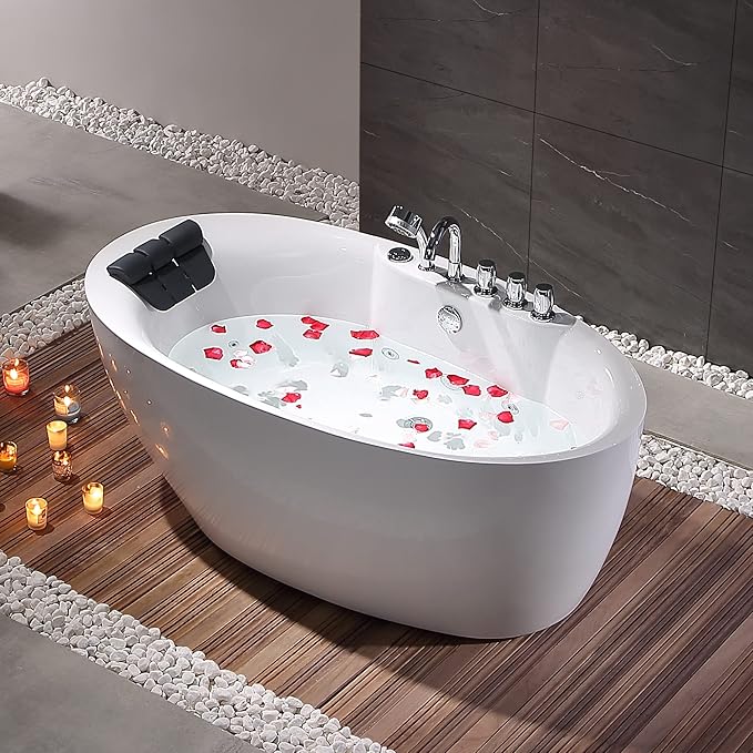 Empava 71 inch Acrylic Freestanding Tub Hydromassage Gracefully Oval Shaped by Empava