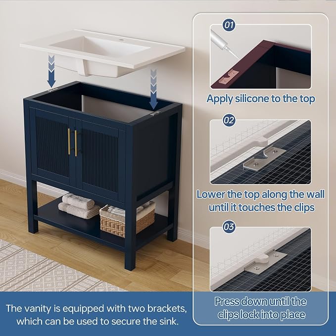 30 Inch Bathroom Vanity with Sink, Modern Undermount Bathroom Sink Cabinet with - Image 7