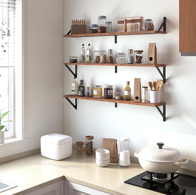 Heimlove Floating Shelves for Wall, 36 Inch Long Wood Floating Bookshelf Set of - Image 6