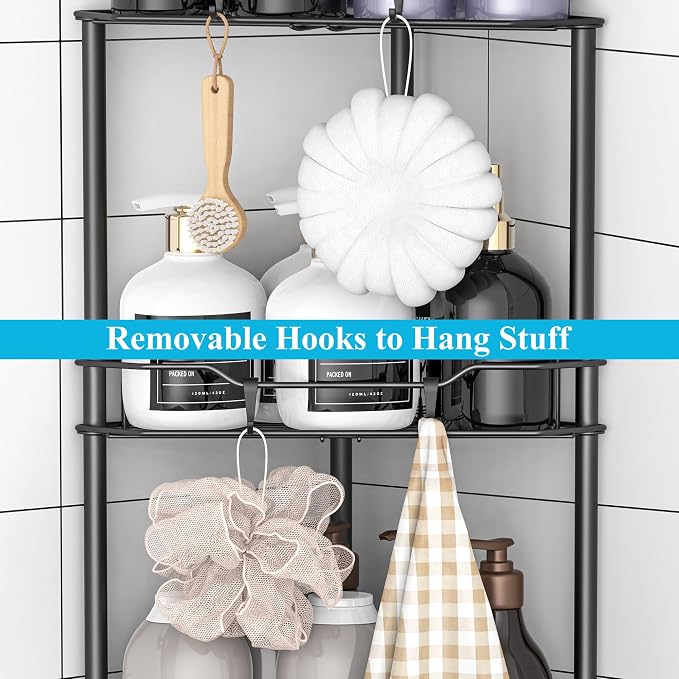 3 Tier Floor Standing Corner Shower Caddy Organizer Shelf - Image 5