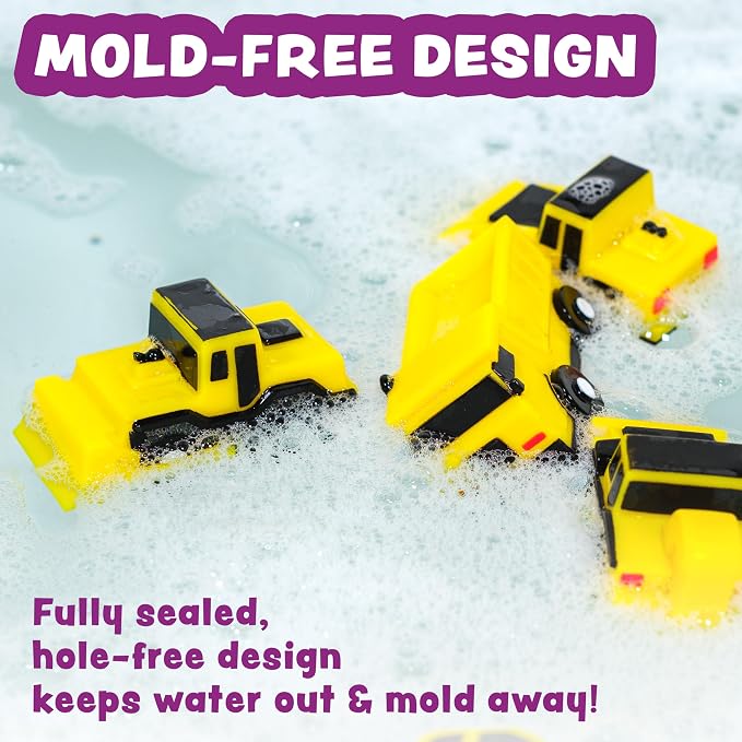 Tub Works® Construction™ Trucks Mold Free Bath Toys, 6 Pack | Sealed, No Hole - Image 4