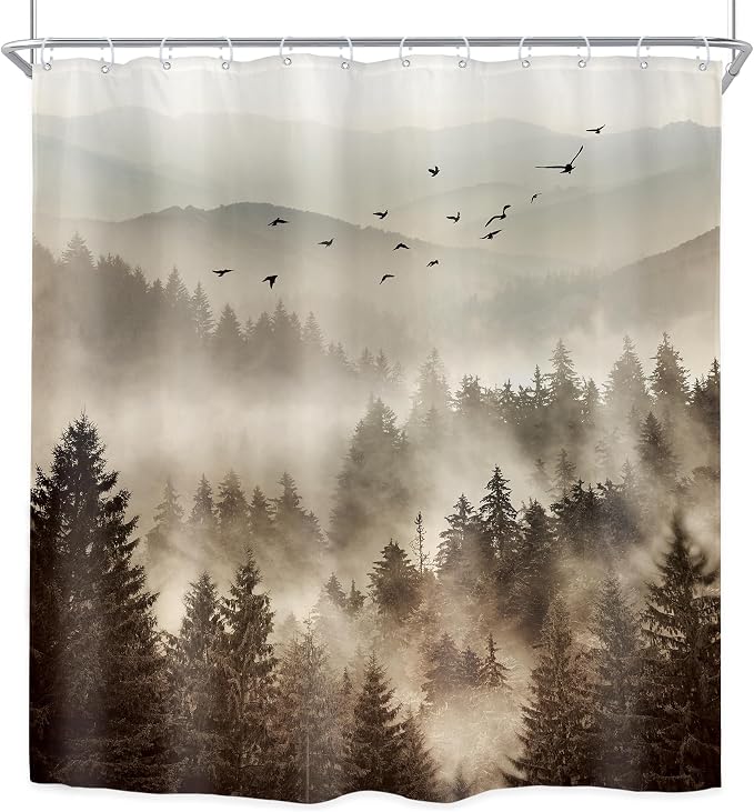 Riyidecor Foggy Mountain Shower Curtain 72Wx72H Inch Nature Abstract Scenery - Image 7