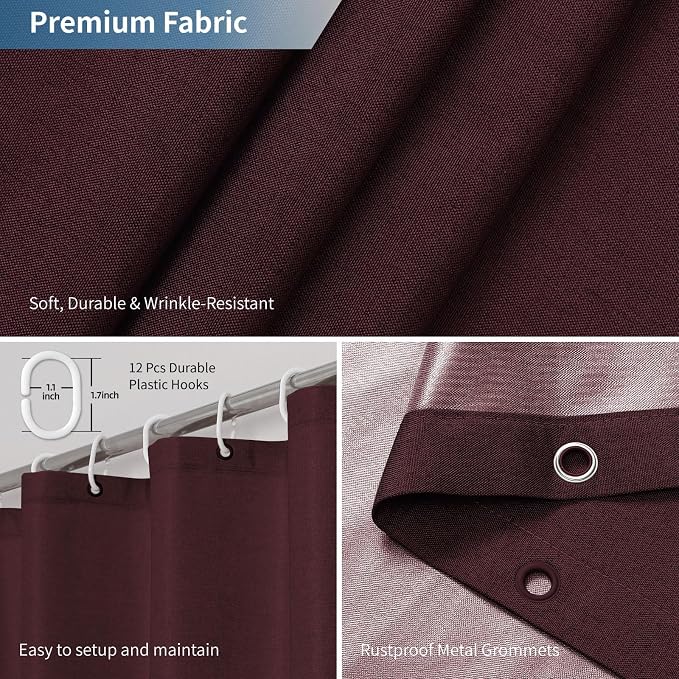 2-in-1 Waterproof Fabric Shower Curtain or Liner, Linen Textured, Breathable - Image 6