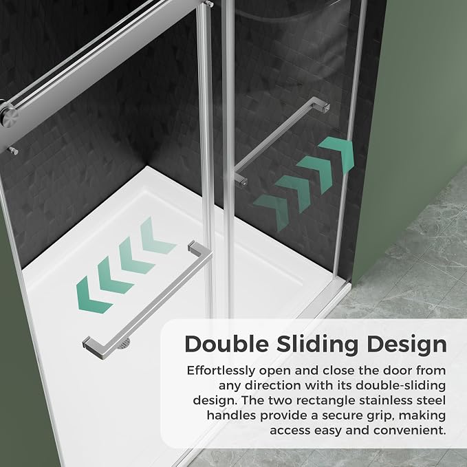 DELAVIN 56"-60" W x 75" H Frameless Shower Door, Double Sliding Shower Door - Image 4