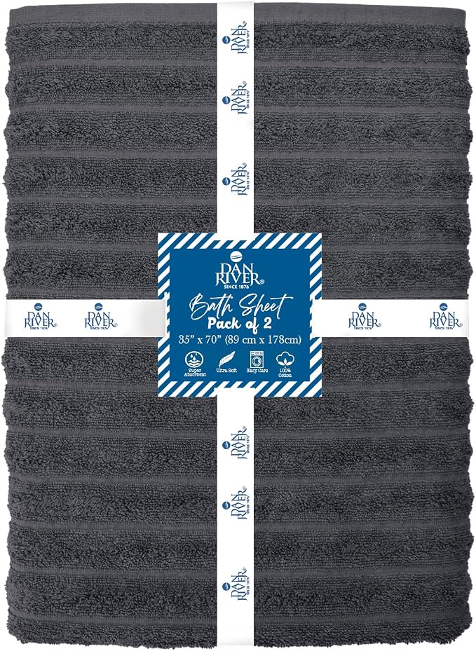 DAN RIVER Pack of 2 Bath Sheet 35x70 Inches, Extra Large Ribbed Bath Towels - Image 2