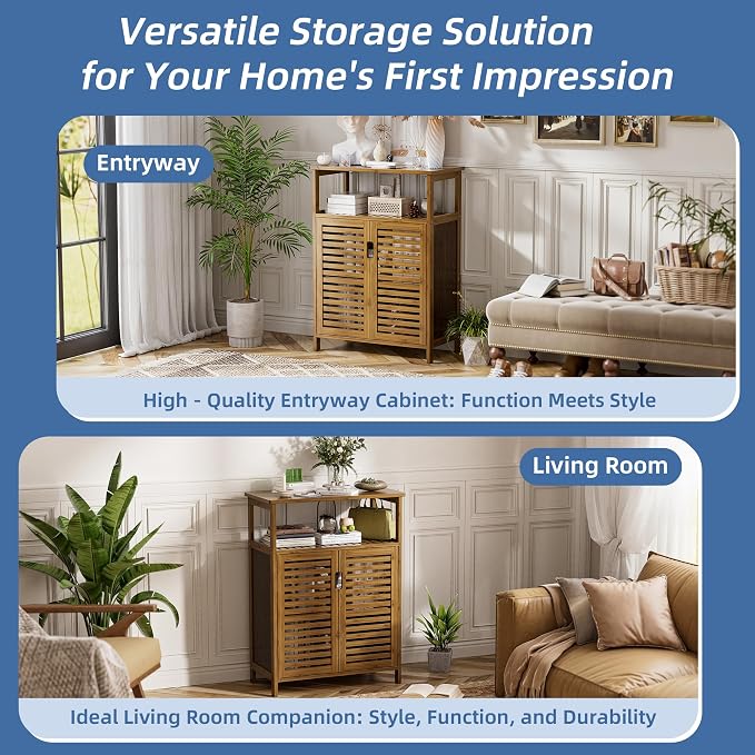 HITNET Walnut Bathroom Floor Cabinet, Bamboo Side Tall Storage Organizer - Image 8