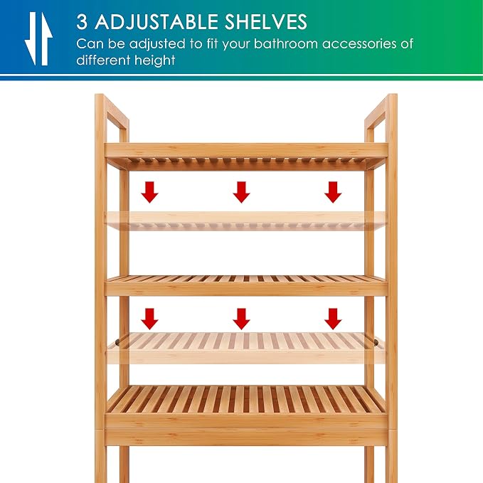 SMIBUY Bathroom Storage Shelf, Bamboo Over-The-Toilet Organizer Rack, - Image 7