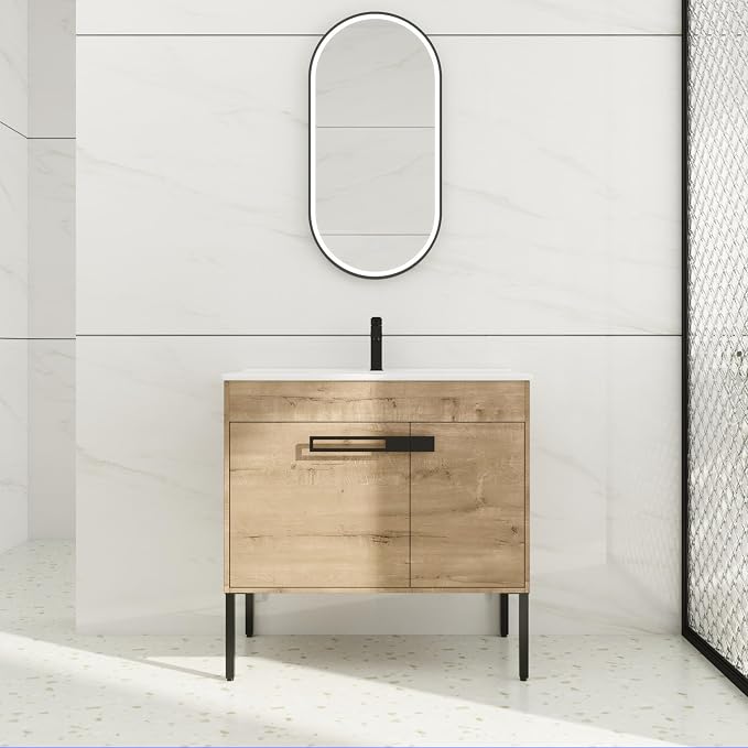 36 inch Bathroom Vanity with Sink, Single Sink Modern Mid Century Bathroom by SanMerah