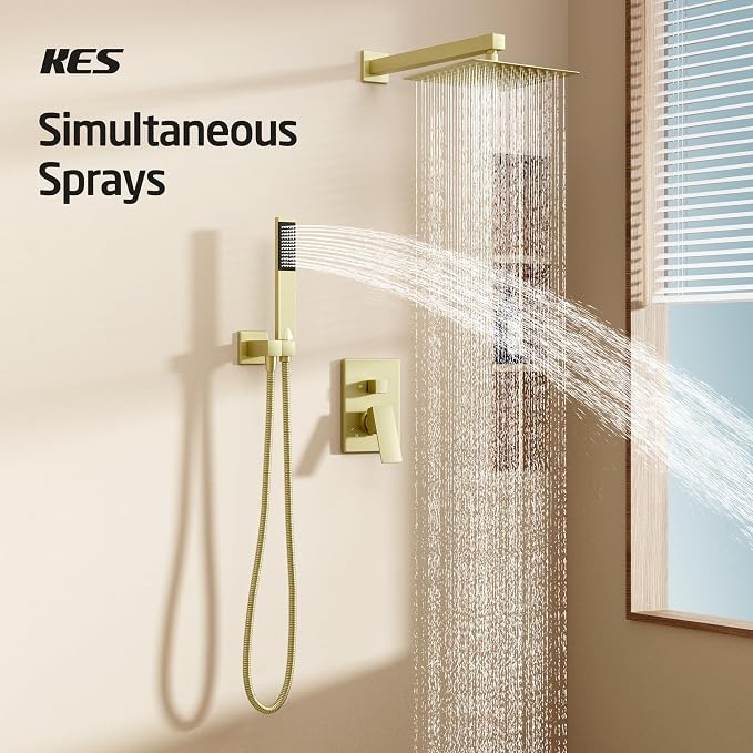 KES Gold Shower Faucet Set, Shower System 10 Inches Rain Shower Head - Image 2