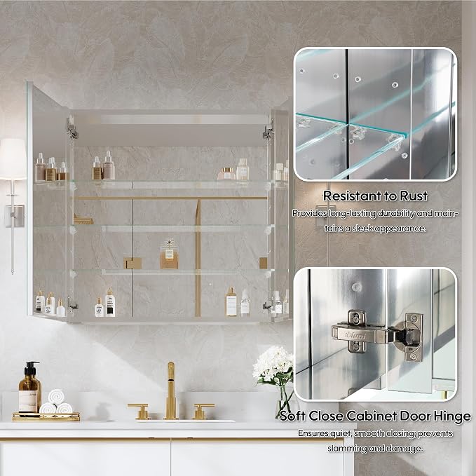 WELLFOR 30" x 30" Bathroom Medicine Cabinet, Anodized Chrome Aluminum Frame - Image 4