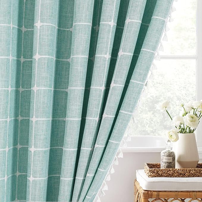 MitoVilla 72 x 84 Teal Blue Boho Extra Long Shower Curtain, Turquoise Farmhouse - Image 7