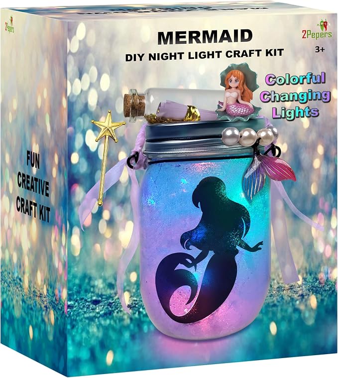Make Your Own Mermaid Toy Night Light Lantern Jar Arts & Crafts by 2Pepers