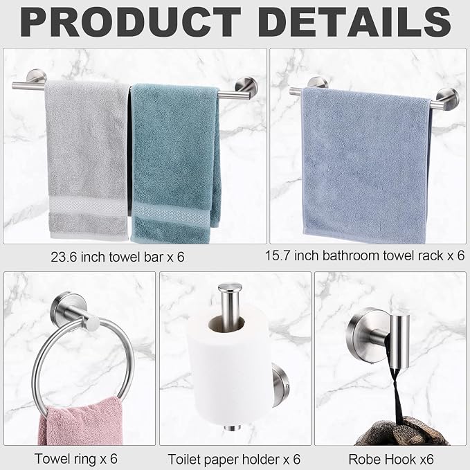 Gisafai 30 Pcs Bathroom Hardware Set, 23.6 Inch Brushed Towel Bar Ring Toilet - Image 3